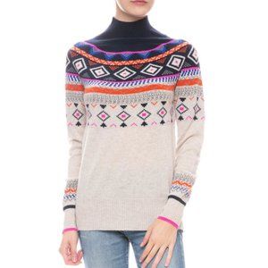 Autumn Cashmere Fair Isle Mock Sweater in Mojave/Navy Size Medium